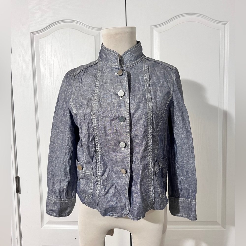 Etcetera 100%‎ Linen/Cotton Blend Button Jacket - sz 8 Fall Military Band